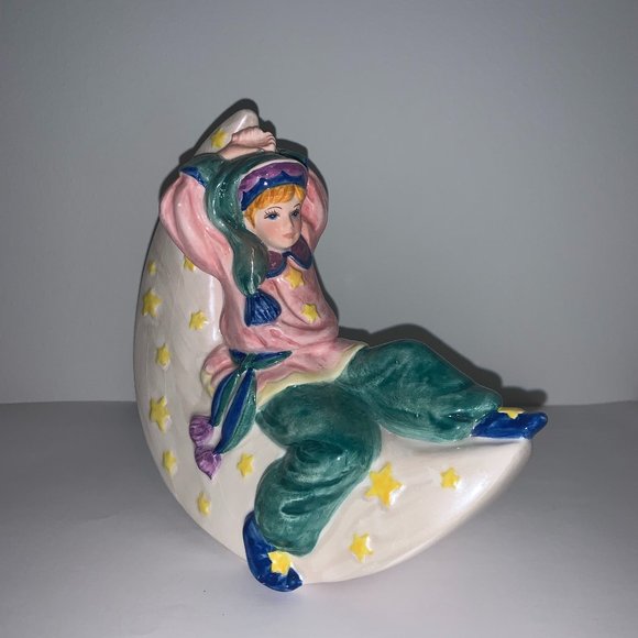 Hand-Painted Recently-Restored Vintage Music Box Rocking Man on the Moon & Stars - Picture 1 of 6